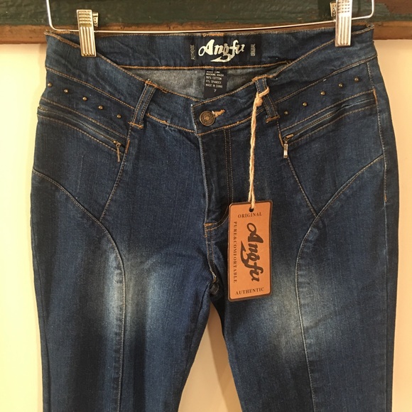 Angfu Studded and Flared Jeans with Fringe Hems Size 7 - Picture 7 of 13